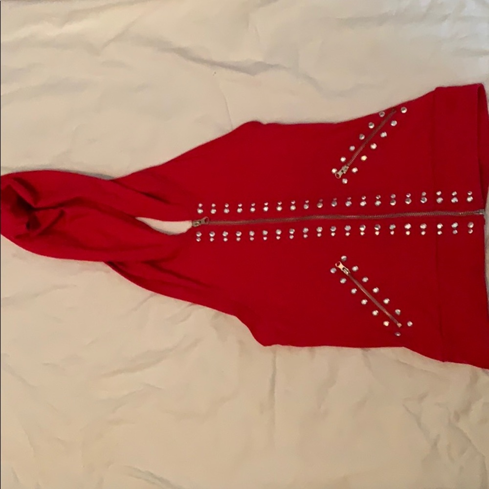 Hip-hop wear, red zip up shirt